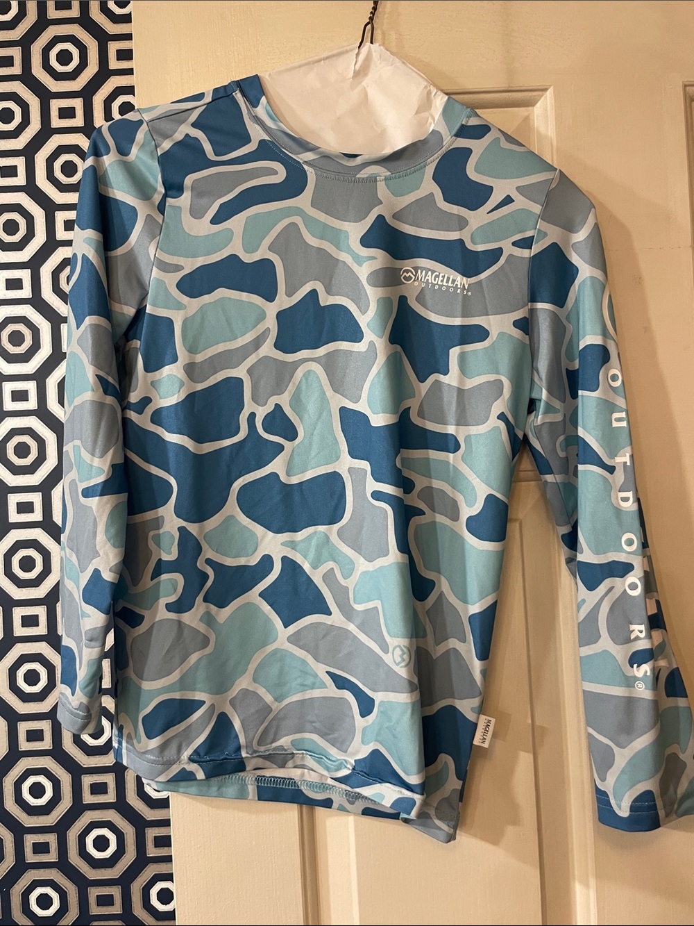 Magellan Outdoors Blue and Light Blue Camo Performance Top